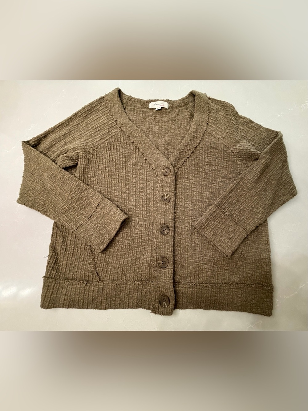 Two by Vince Camino Cozy Olive Ribbed Button-Front Women's Sweater Cardigan, L